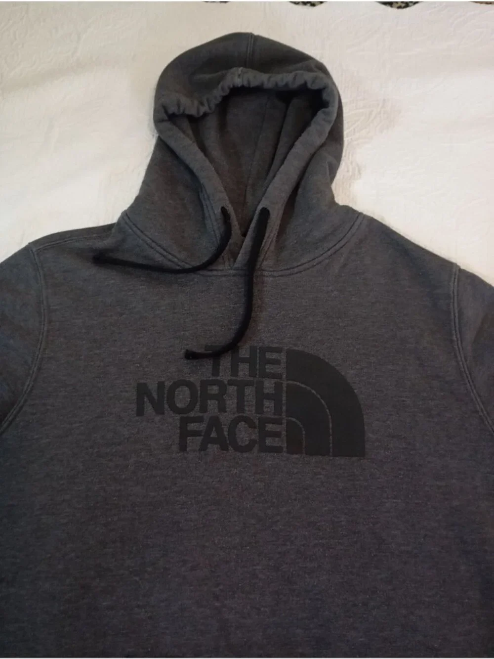 The North Face Gray Pullover Hoodie Black Logo Graphic Drawstring Hood Mens XL